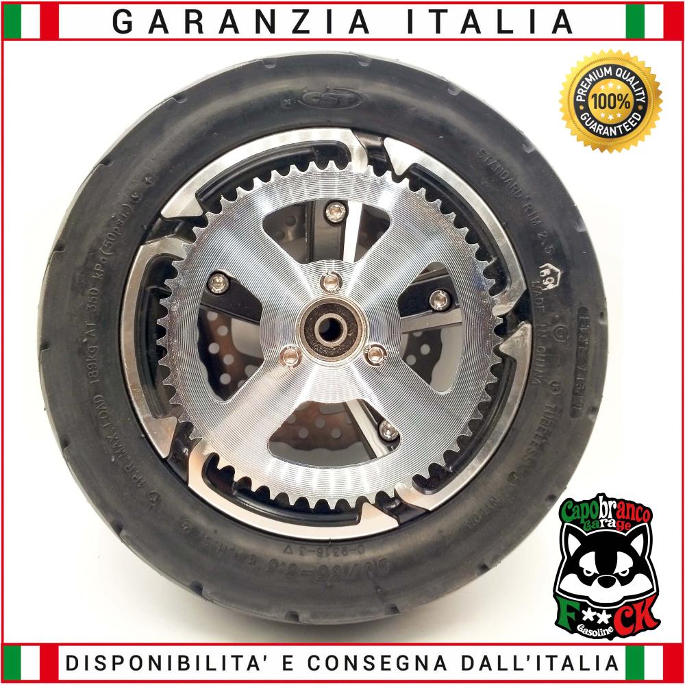 Ruota POSTERIORE Pneumatico Stradale 90/65-6.5 COMPLETA di CERCHIO, DISCO FRENO e CORONA Z54 