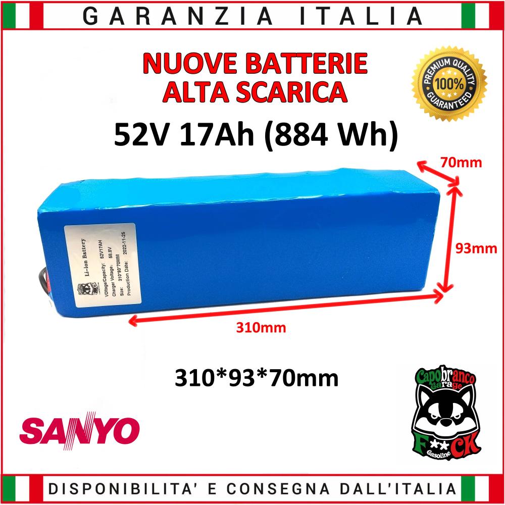 Batteria Bici Elettrica 52V 17Ah Litio 884Wh 310x93x70 ebike  