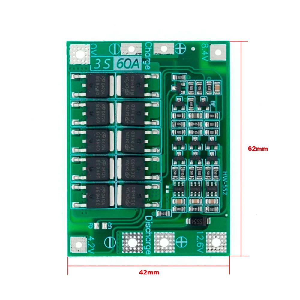 BMS 3S 60A 12,6V CIRCUITO DI CONTROLLO E PROTEZIONE BATTERIE Li-ion BILANCIATO