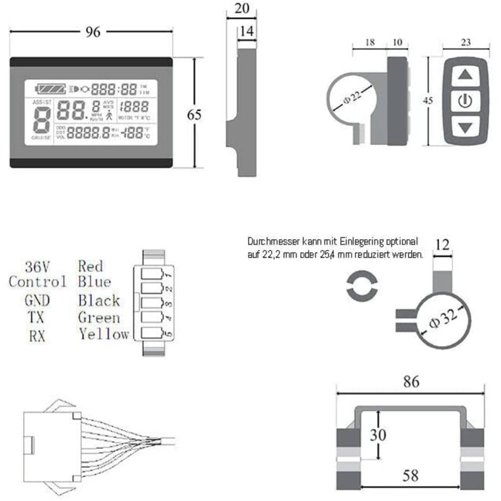 Display KT LCD3 24/36/48 Volt bici elettrica Connessione Standard