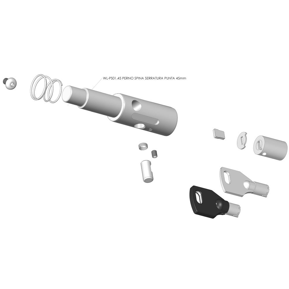 Assemblato RICAMBIO PERNO SERRATURA ELETTRONICA PER BLOCCARUOTA PERNO 45mm Completo di Serratura Meroni